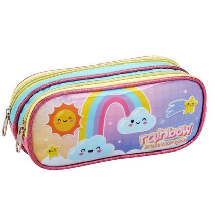Imagem de Kit Mochila Rodinha Lancheira Estojo Menina Infantil Escolar Fofa Rainbow Seanite