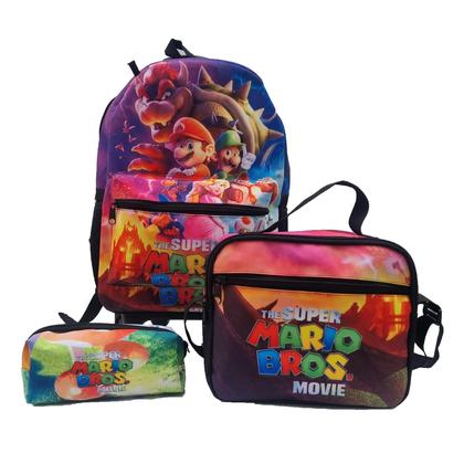 Imagem de Kit Mochila Rodinha Mario Com Estojo E Lancheira Infantil