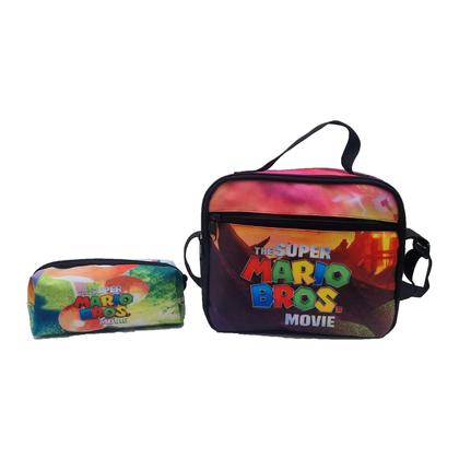 Imagem de Kit Mochila Rodinha Mario Com Estojo E Lancheira Infantil