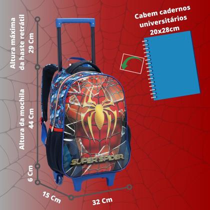 Imagem de Kit Mochila Rodinha Menino Homem Aranha Escolar Infantil Lancheira Estojo Conjunto Com Efeitos Metálicos