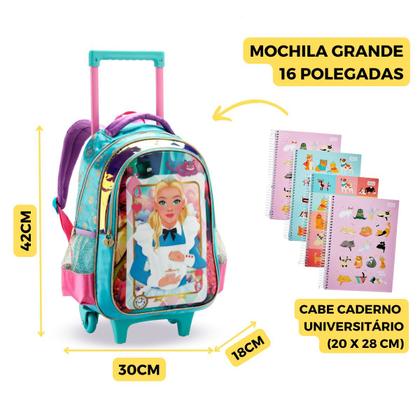 Imagem de Kit Mochila Rodinha Princesa País Das Maravilhas Meninas