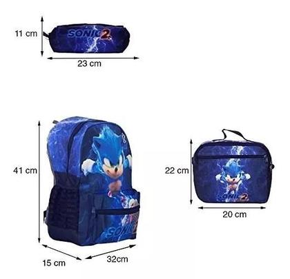 Imagem de Kit Mochila Rodinha Sonic Com Estojo E Lancheira Infantil