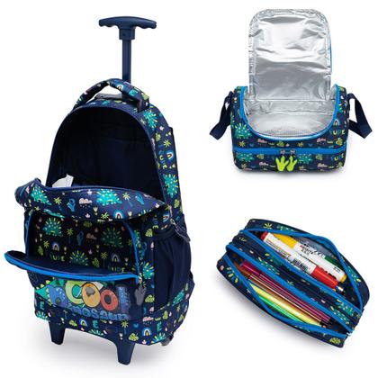 Imagem de Kit Mochila Rodinha Tubarão Menino Infantil Escolar Lancheira Térmica Estojo Organizador Moderna  YUPE