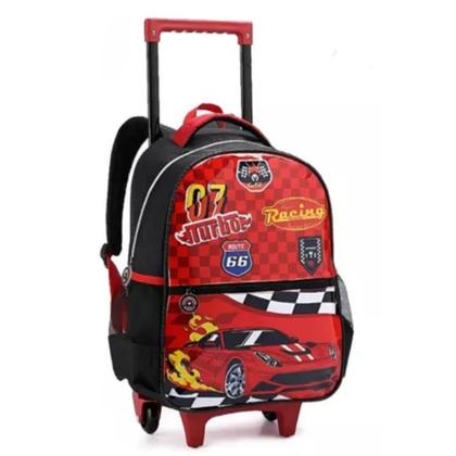 Imagem de Kit Mochila Rodinhas Carro Turbo 07 Estojo Lancheira Escolar Racing Infantil Denlex