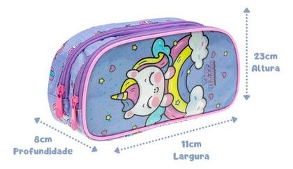 Imagem de Kit Mochila Rodinhas Estojo Lancheira Unicórnio Arco Iris