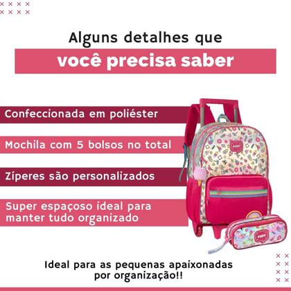 Imagem de Kit Mochila Rodinhas Holográfica Happy C/ Estojo Duplo- Clio