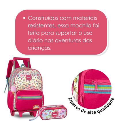 Imagem de Kit Mochila Rodinhas Holográfica Happy C/ Estojo Duplo- Clio