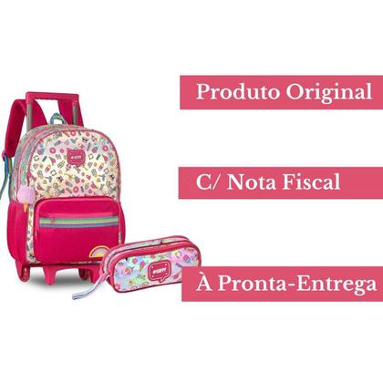 Imagem de Kit Mochila Rodinhas Holográfica Happy C/ Estojo Duplo- Clio