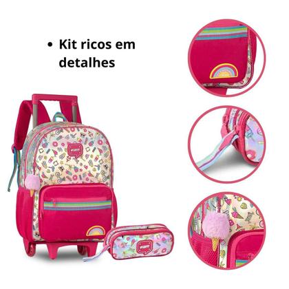 Imagem de Kit Mochila Rodinhas Holográfica Happy C/ Estojo Duplo- Clio