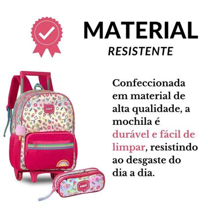 Imagem de Kit Mochila Rodinhas Holográfica Happy C/ Estojo Duplo- Clio