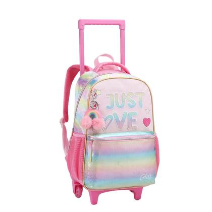 Imagem de Kit Mochila Rodinhas Infantil Just Love Menina Escolar Lancheira Estojo Seanite