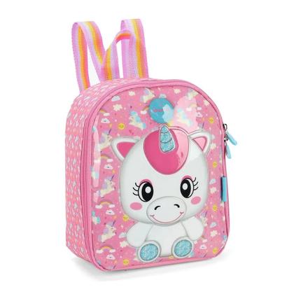 Imagem de Kit Mochila Rodinhas Lancheira e Estojo Unicórnio Rosa Up4You Luxcel