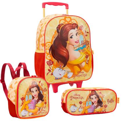 Imagem de Kit Mochila Rodinhas Lancheira Estojo Disney Princesa Bela