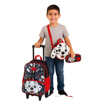 Imagem de Kit Mochila Rodinhas Lancheira Estojo Escolar Cachorro Dog Pet Yepp