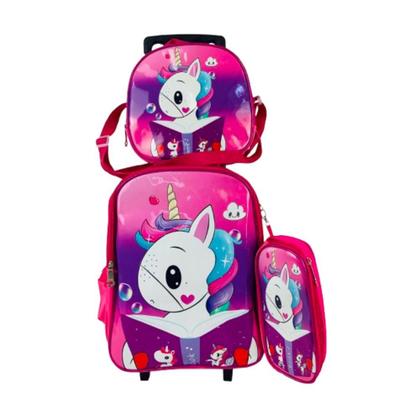 Imagem de Kit Mochila Rodinhas Lancheira Estojo Unicornio Impermeavel