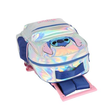 Imagem de Kit Mochila Rodinhas Stitch Holográfica c/ Lancheira  Estojo