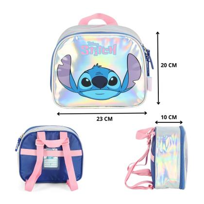 Imagem de Kit Mochila Rodinhas Stitch Holográfica c/ Lancheira  Estojo