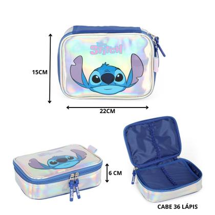 Imagem de Kit Mochila Rodinhas Stitch Holográfica c/ Lancheira  Estojo