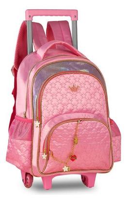 Imagem de Kit Mochila Rodinhas Sweet Queen Princesas Escolar Feminina Juvenil com Lancheira Estojo e Correntinha Pingente Personalizados