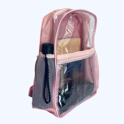 Imagem de KIT MOCHILA ROSA COM A  FRENTE TRANSPARENTE E ESTOJO CRISTAL escolar, faculdade, notebook para o dia a dia