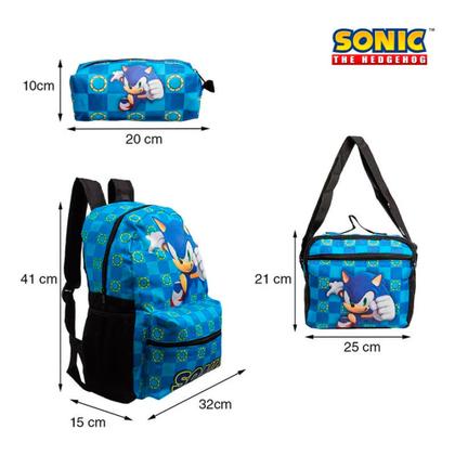 Imagem de Kit Mochila Sonic de Costas + Lancheira Térmica + Estojo Escolar