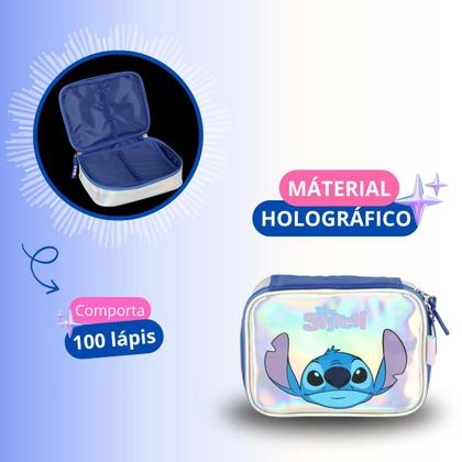 Imagem de Kit Mochila Stitch Escolar Lancheira Estojo Box Infantil Holografica 2026