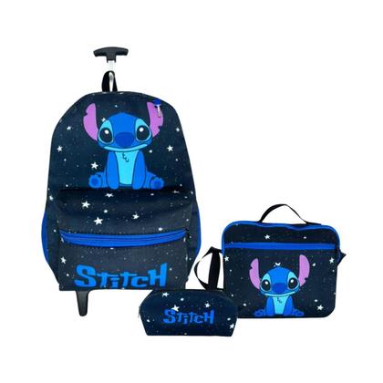 Imagem de Kit Mochila Unissex Rodinhas Infanto Juvenil Lilo Stitch