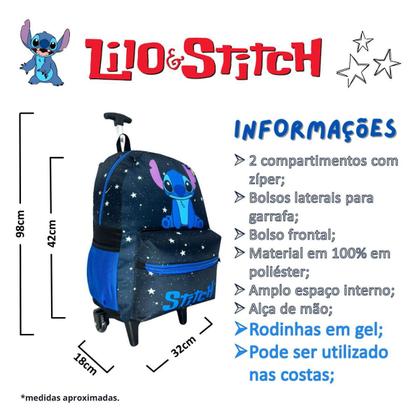 Imagem de Kit Mochila Unissex Rodinhas Infanto Juvenil Lilo Stitch
