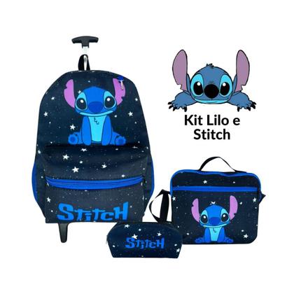 Imagem de Kit Mochila Unissex Rodinhas Infanto Juvenil Lilo Stitch