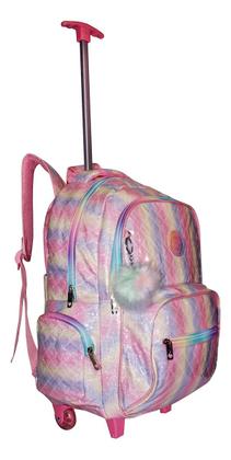 Imagem de Kit Mochila Yeep Glitter Juvenil Notebook Pompom Escolar Top