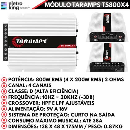 Imagem de Kit Módulo Amplificador Taramps TS800x4 800W e HD3000 3000W 1 Canal 4 Ohms mais Processador Equalizador Stetsom STX2448 4 Vias
