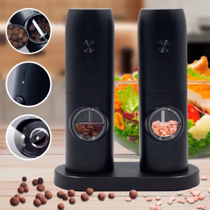 Imagem de Kit Moedor Elétrico Para Grãos De Café Pimenta E Sal Grosso Com Regulagem