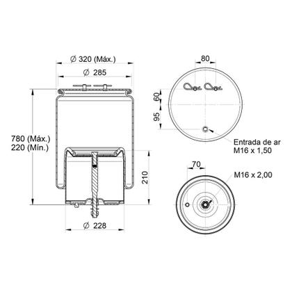Imagem de Kit Mola Pneumática Suspensão Eixo c Base Scania G/R NTG 2 U