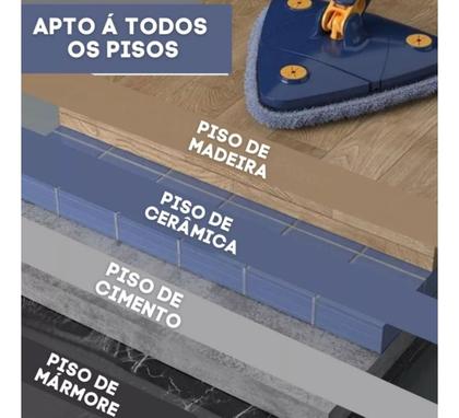 Imagem de KIT Mop Rodo Limpeza Esfregão Triangular Gira 360 Limpa Chão Vidros C/ 2 Refil