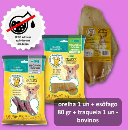 Imagem de Kit Mordedor Petisco Natural para Cães Esôfago Orelha Traqueia Bovin NutriCão Pet Food Osso Cachorro