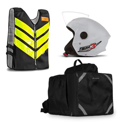 Imagem de Kit Motoboy Mochila Térmica + Capacete New Liberty 3 + Colete Refletivo