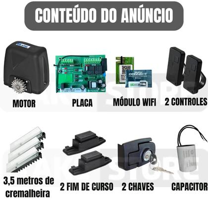 Imagem de Kit Motor Portão Dz Atto Turbo 3,5M Crem Wifi App Celular Android iOS 350kg Rossi 110v