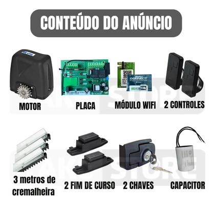 Imagem de Kit Motor Portão Dz Atto Turbo 3M Crem Wifi App Celular Android iOS 350kg Rossi 110v