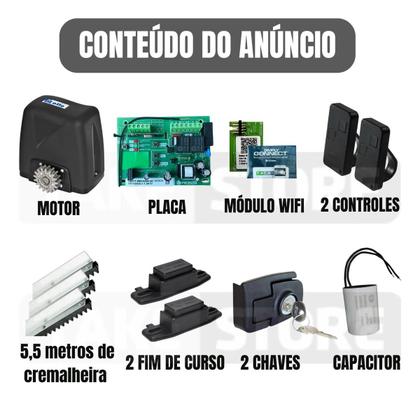 Imagem de Kit Motor Portão Dz Atto Turbo 5,5M Crem Wifi App Celular Android iOS 350kg Rossi 220v