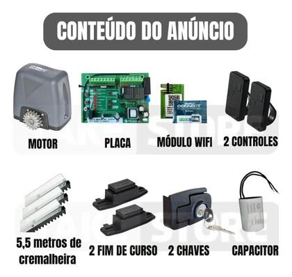 Imagem de Kit Motor Portão Dz Nano Turbo 36 Wifi App Celular Rossi 600kg 5,5M Cremalheira 220v