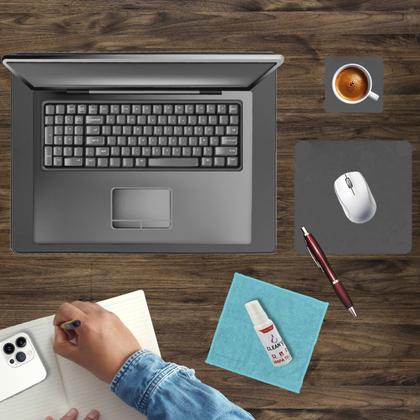 Imagem de Kit Mouse Pad 43x30cm Apoio Notebook + 20x20cm Com Porta Copos E Kit Limpeza