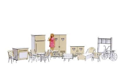 Imagem de Kit Móveis Em Mdf Crem 18 Peças Escala Barbie - Darama