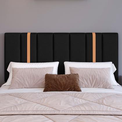 Imagem de Kit Mozão Cabeceira Modulada 1,40 + 2 mesa de cabeceira Bella em Estilo Retrô PRETO COM CINAMOMO