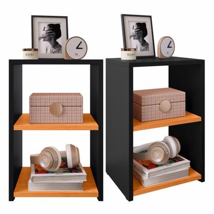 Imagem de Kit Mozão Cabeceira Modulada 1,40 + 2 mesa de cabeceira Bella em Estilo Retrô PRETO COM CINAMOMO