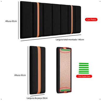 Imagem de Kit Mozão Cabeceira Modulada 1,40 + 2 mesa de cabeceira Bella em Estilo Retrô PRETO COM CINAMOMO