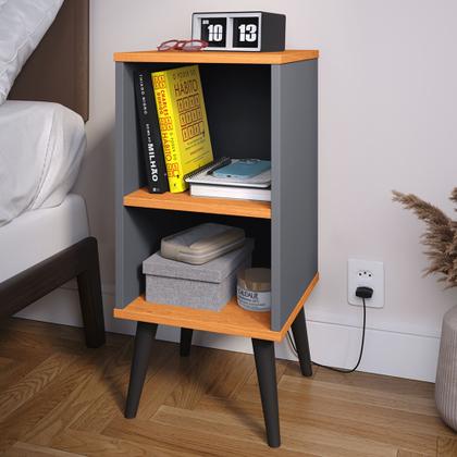 Imagem de Kit Mozão Cabeceira Parise 1,40 + 2 mesa de cabeceira Charme Cor Cinza c/ Branco