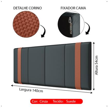 Imagem de Kit Mozão Cabeceira Parise 1,40 + 2 mesa de cabeceira Charme Cor Cinza c/ Branco