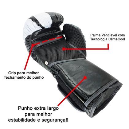 Imagem de Kit Muay Thai Kickboxing CONFY com Bolsa Spank - Preto - 10oz