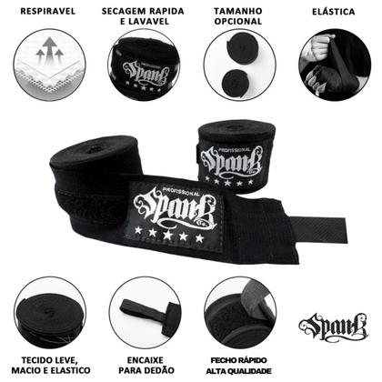 Imagem de Kit Muay Thai Kickboxing CONFY com Bolsa Spank - Preto - 10oz