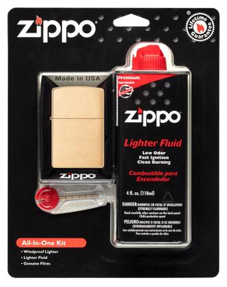 Imagem de Kit Multifuncional Zippo - Isqueiro à Prova de Vento em Latão Escovado